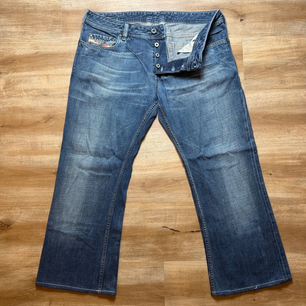 Diesel Zathan Jeans Men 36x27 Blue Bootcut Button Fly Made Italy 00764 (Hemmed)